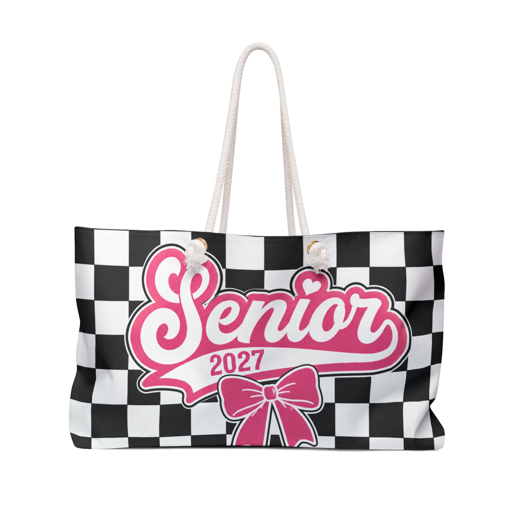 Senior 2027 - Black & White Checkered Graduation Travel Tote