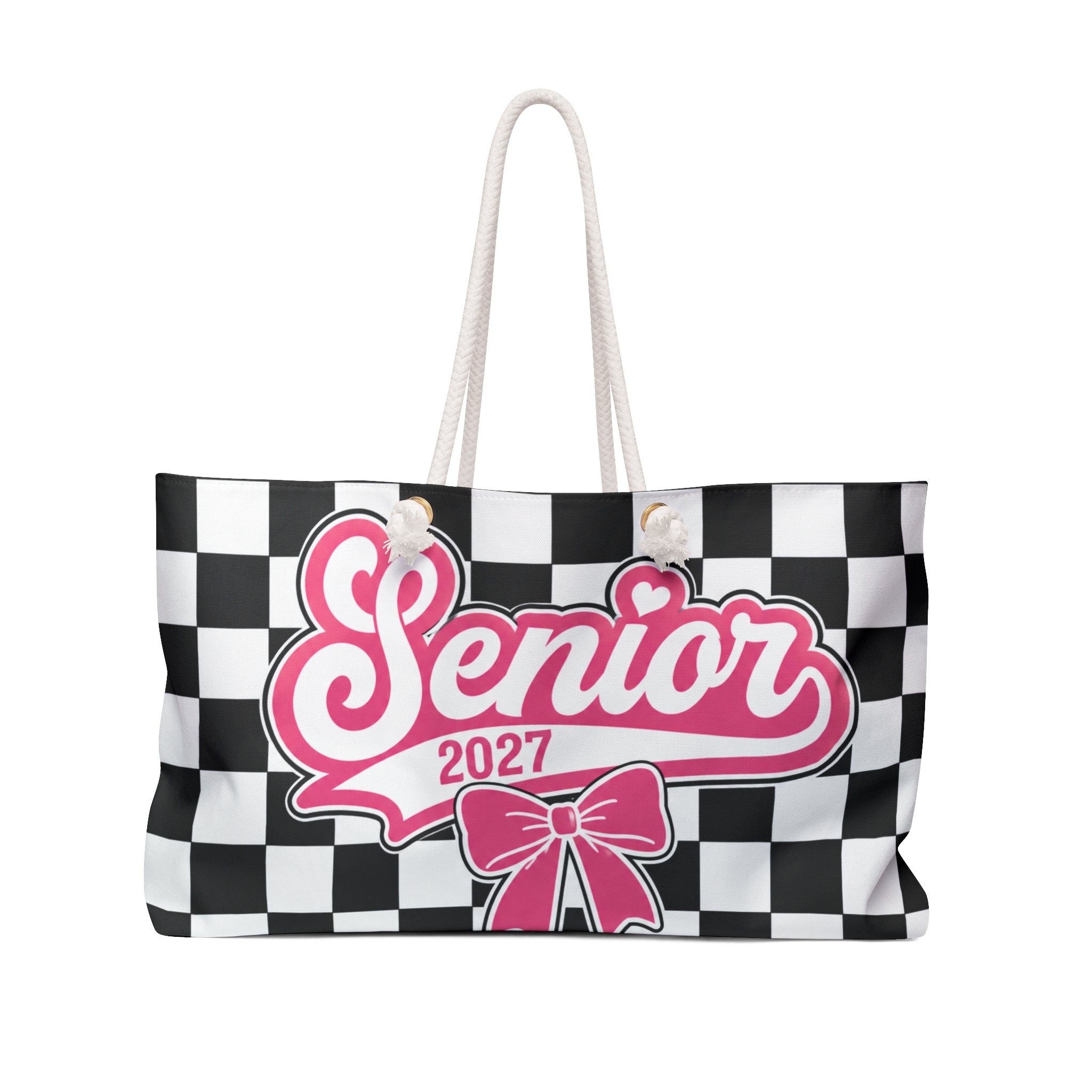 Senior 2027 - Black & White Checkered Graduation Travel Tote