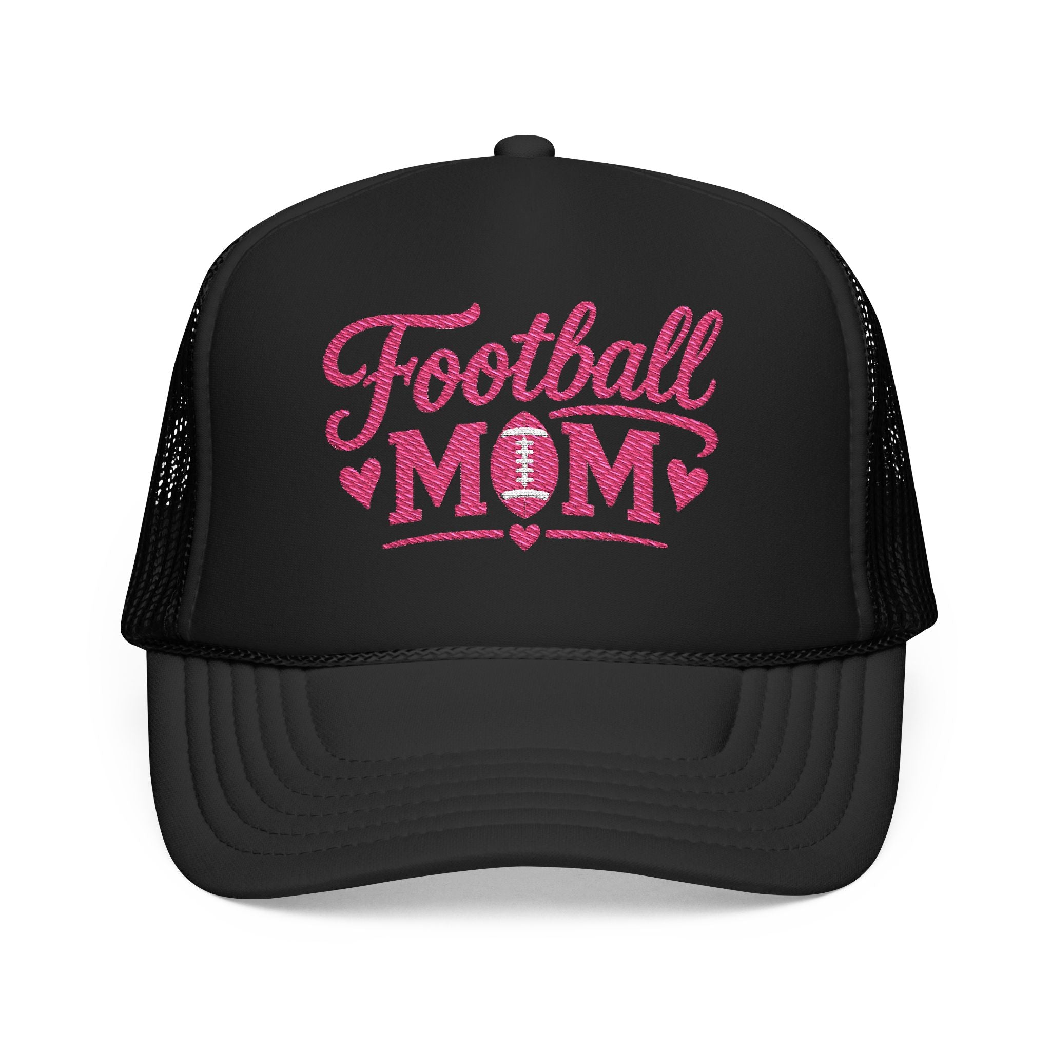 Football Mom Trucker Hat — Pink Script Mesh Cap