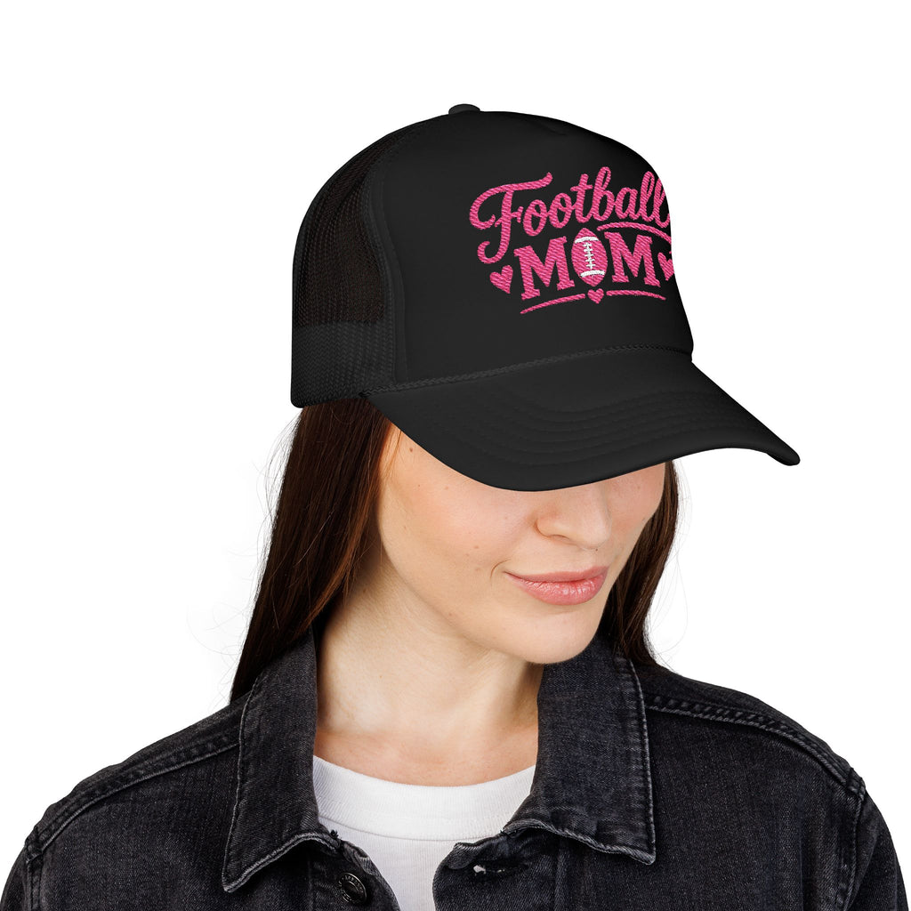 Football Mom Trucker Hat — Pink Script Mesh Cap