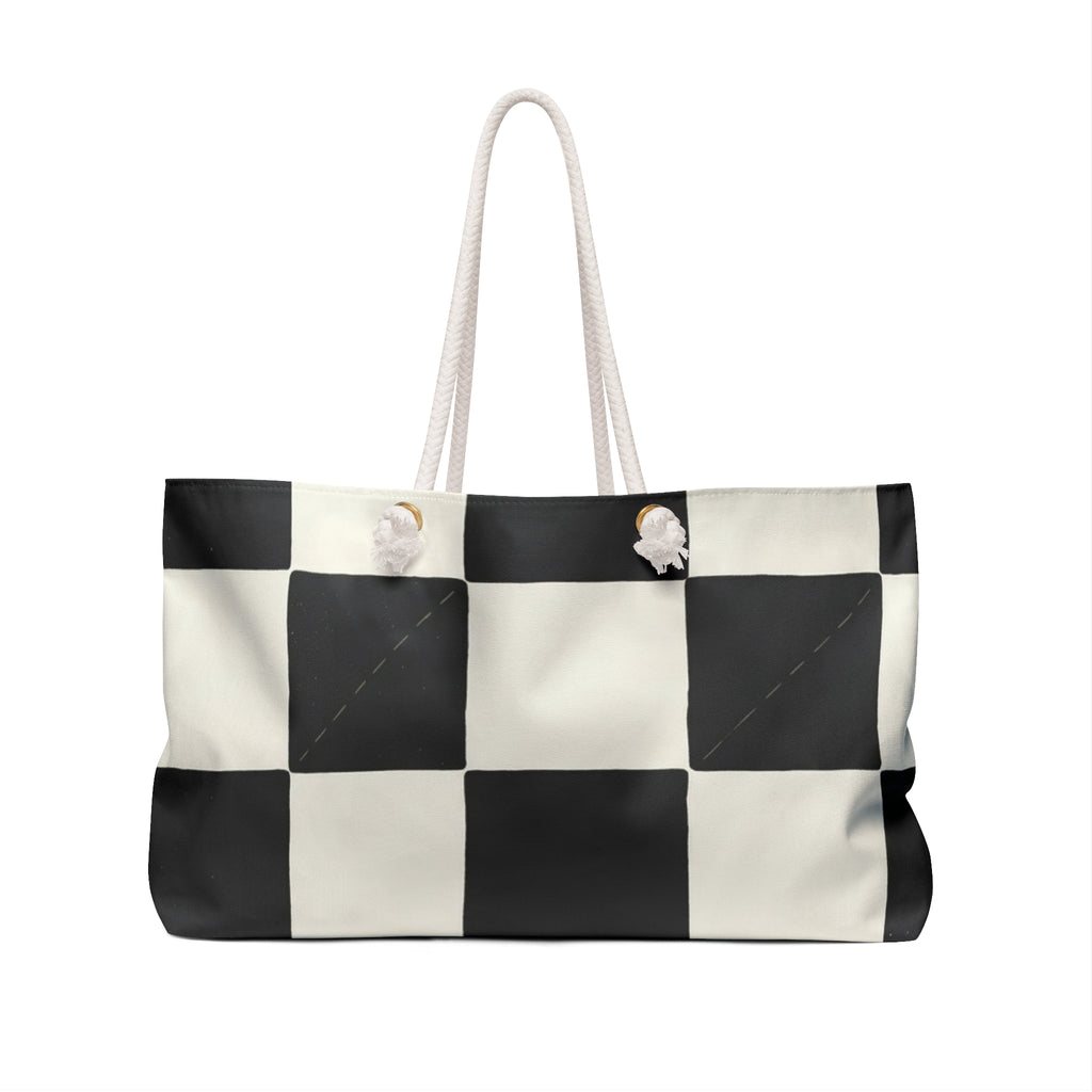 Leopard Script 'Emotional  Damage' Checkered Travel Tote