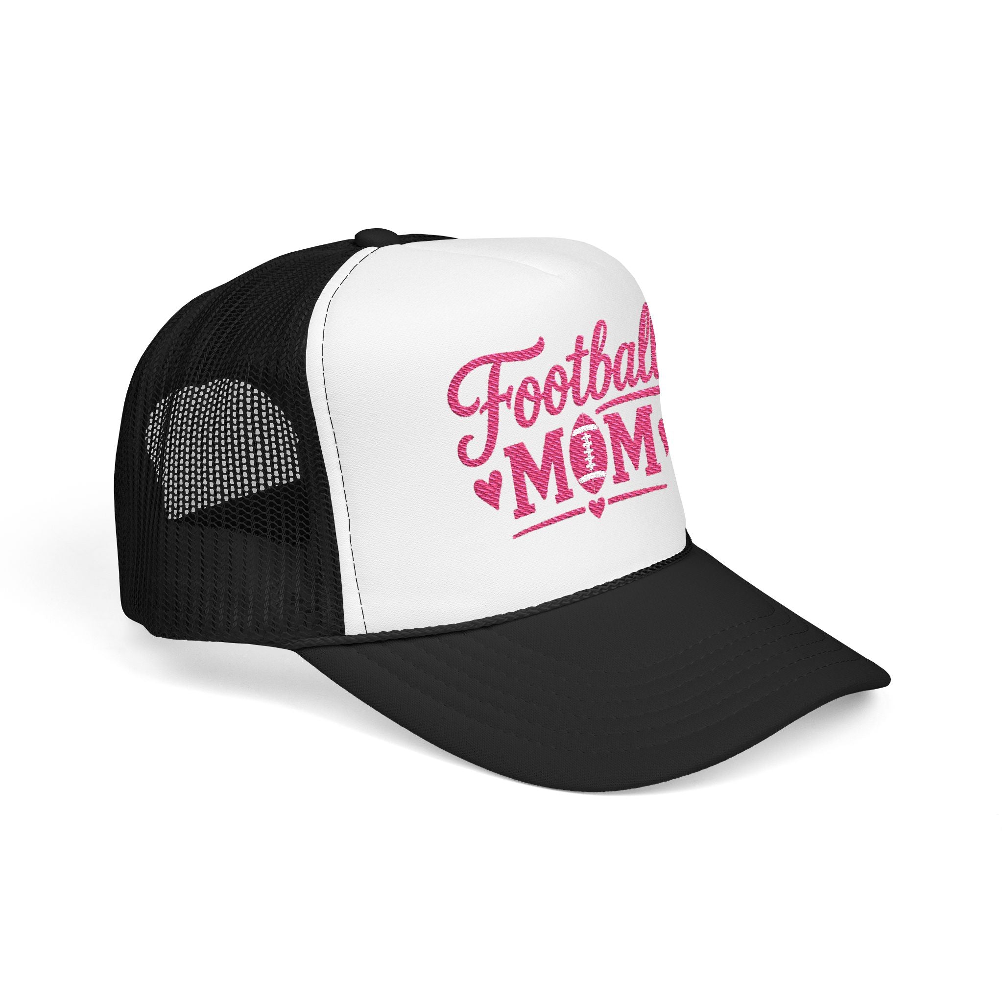 Football Mom Trucker Hat — Pink Script Mesh Cap