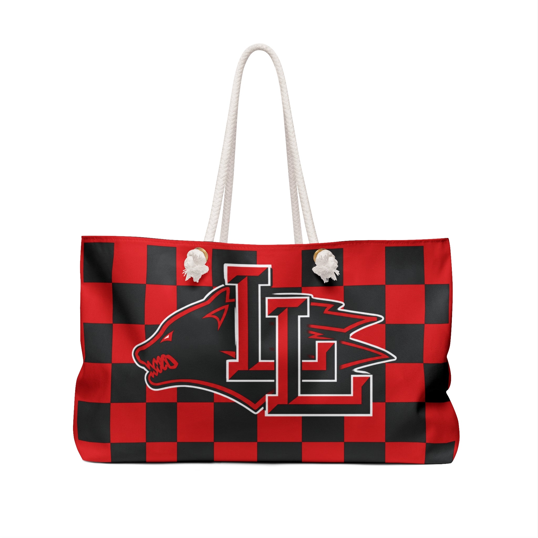 Lobo Logo - Red & Black Checkered Travel Tote