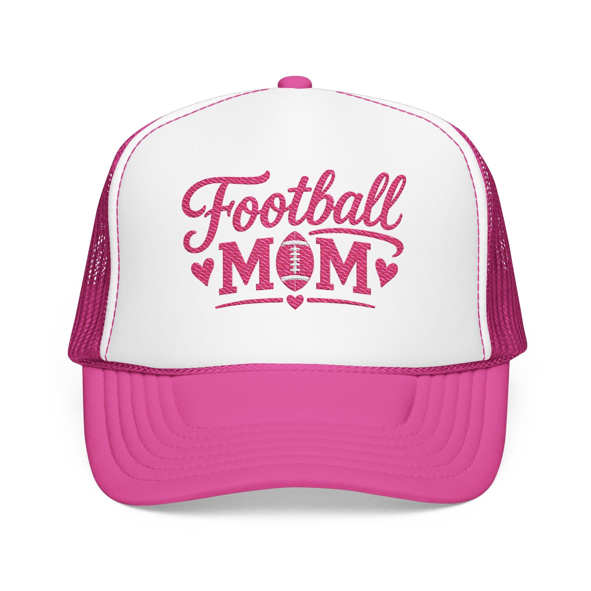 Football Mom Trucker Hat — Pink Script Mesh Cap
