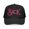 Sick Pink Glitter Script Trucker Hat — Retro Mesh Foam Cap
