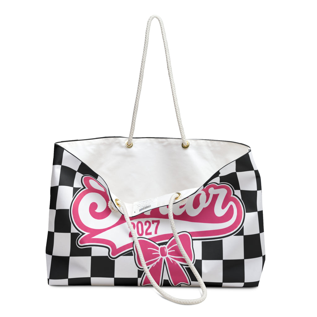 Senior 2027 - Black & White Checkered Graduation Travel Tote