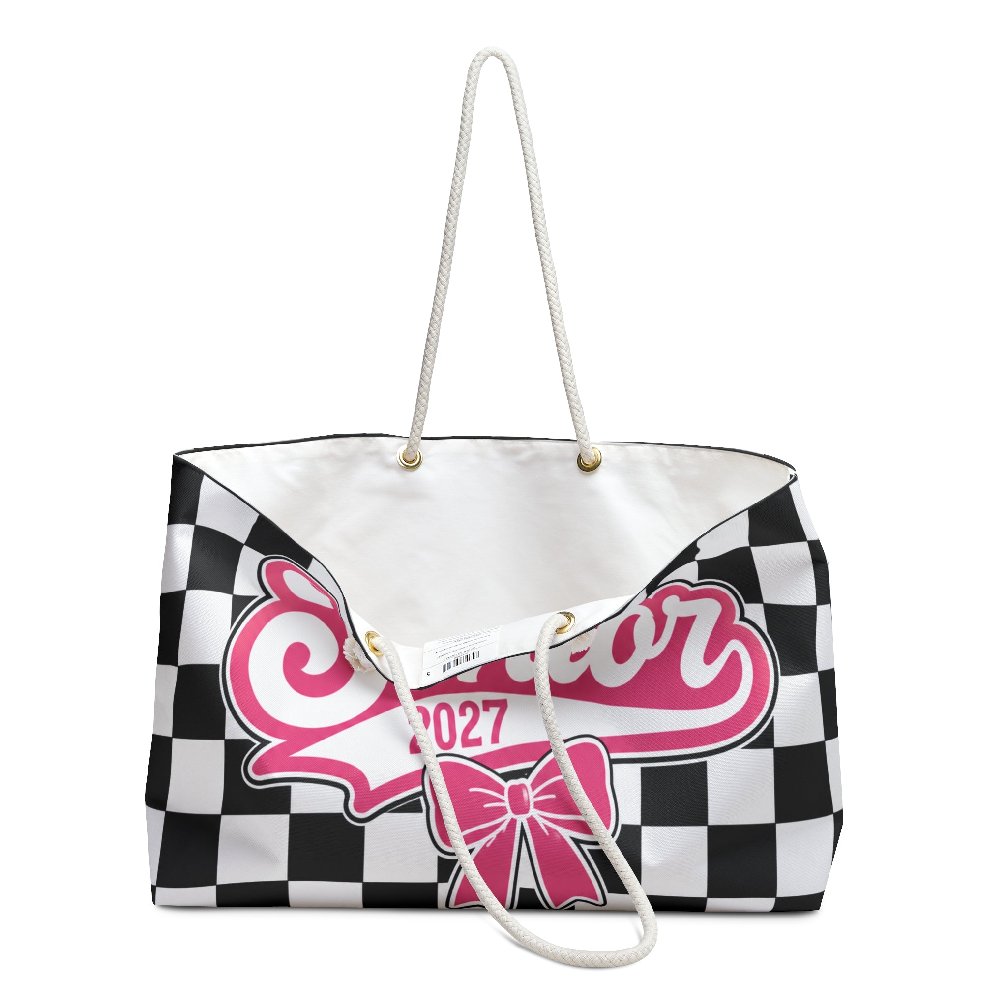 Senior 2027 - Black & White Checkered Graduation Travel Tote