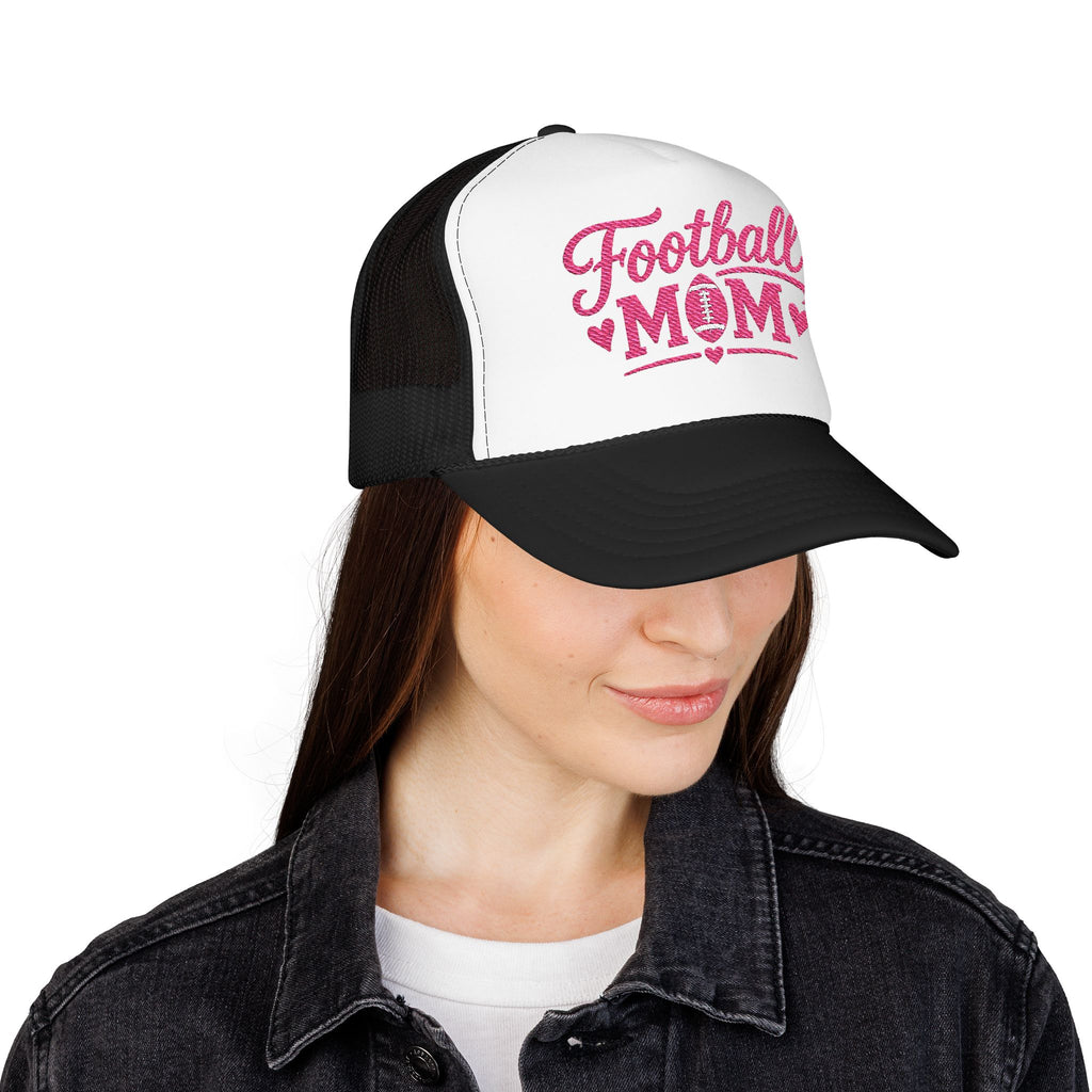 Football Mom Trucker Hat — Pink Script Mesh Cap