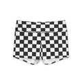 Checkerboard Print Women's Yoga Shorts — Black & White Retro Grid Activewear