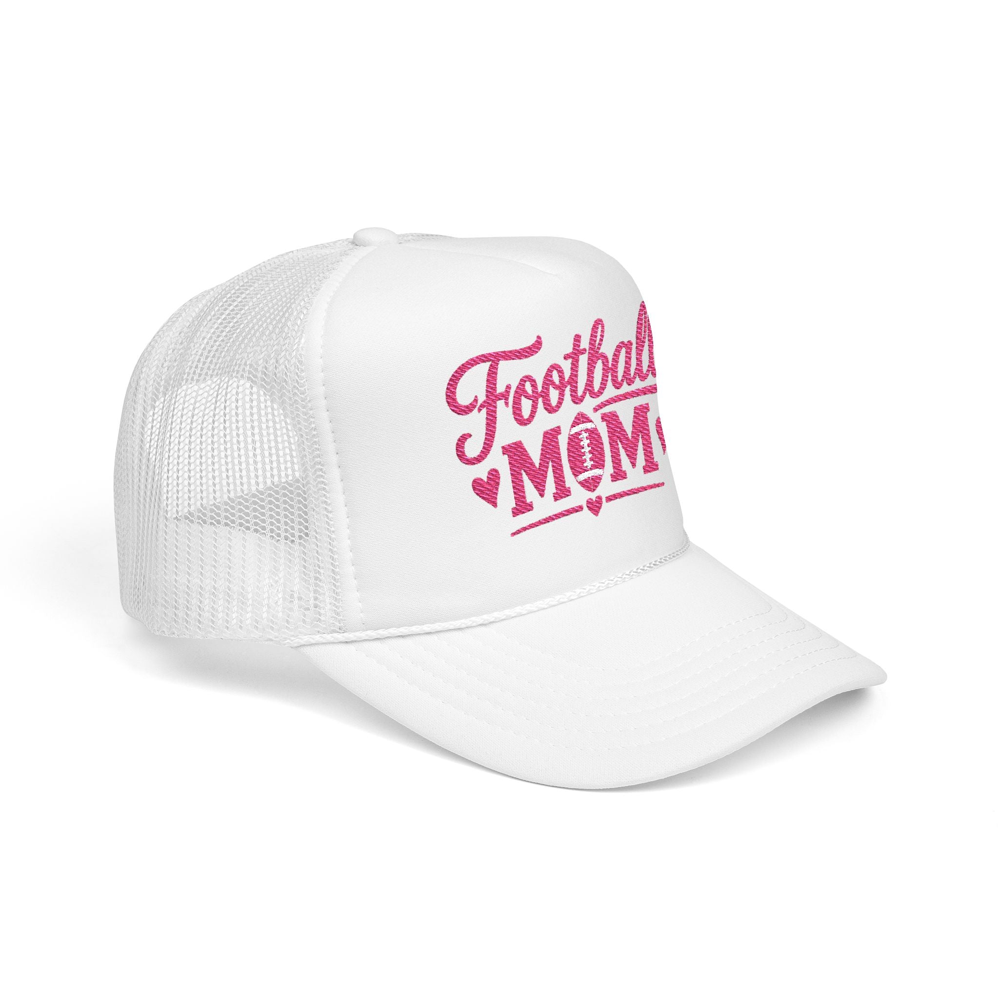 Football Mom Trucker Hat — Pink Script Mesh Cap