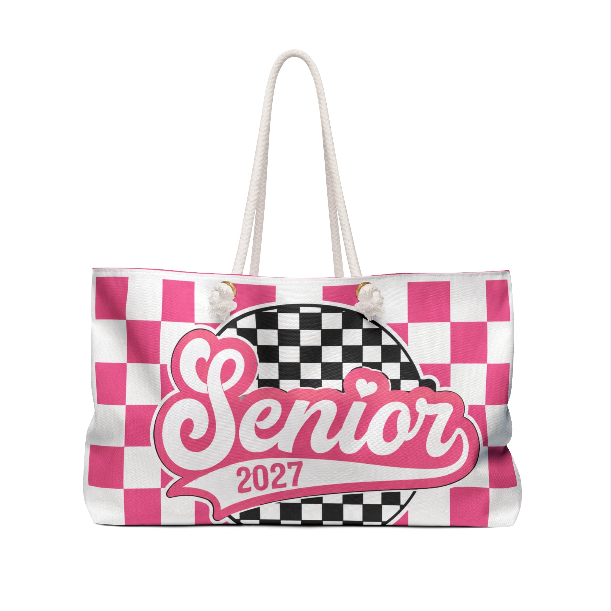 Senior 2027  – Pink Checkered Graduation Travel Tote