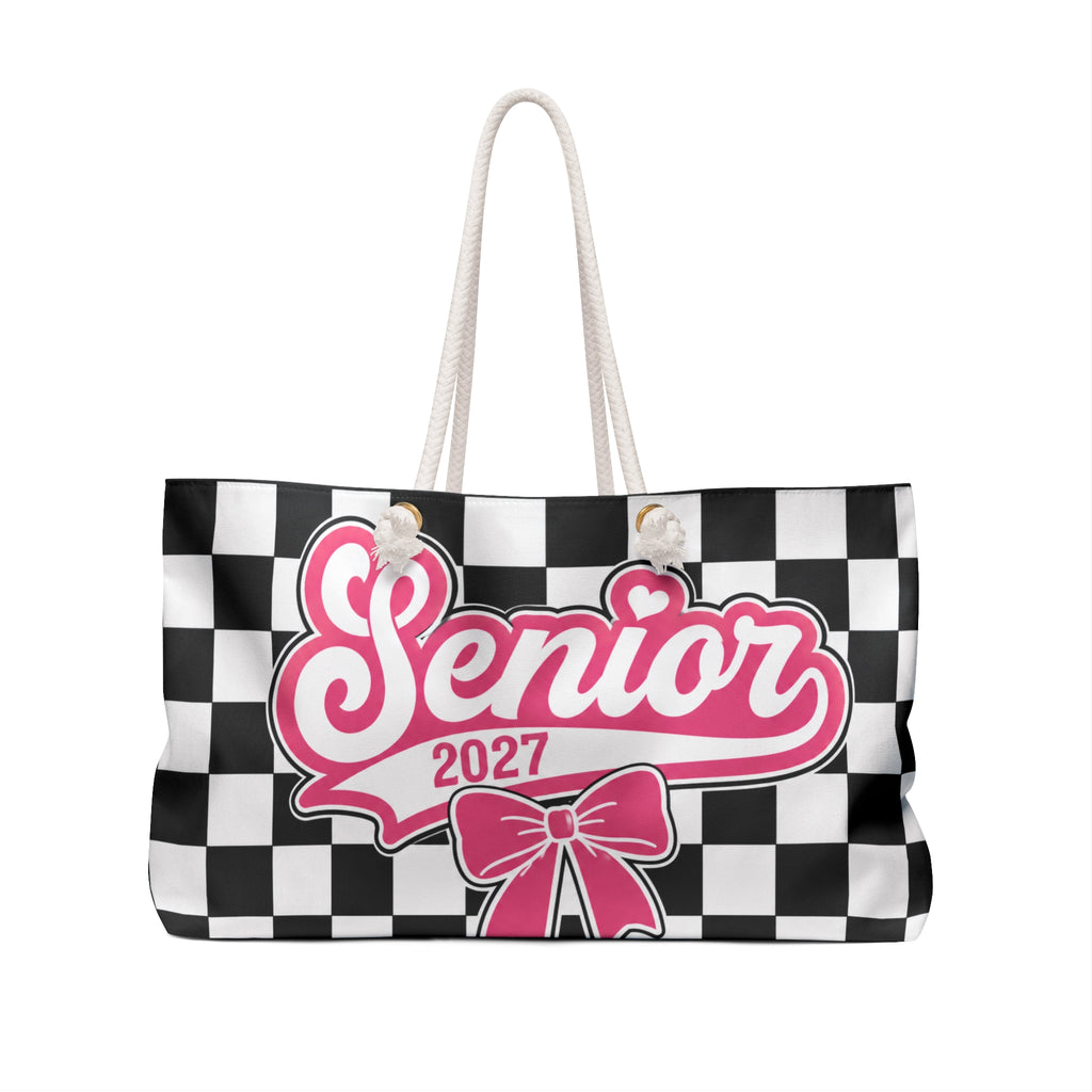 Senior 2027 - Black & White Checkered Graduation Travel Tote
