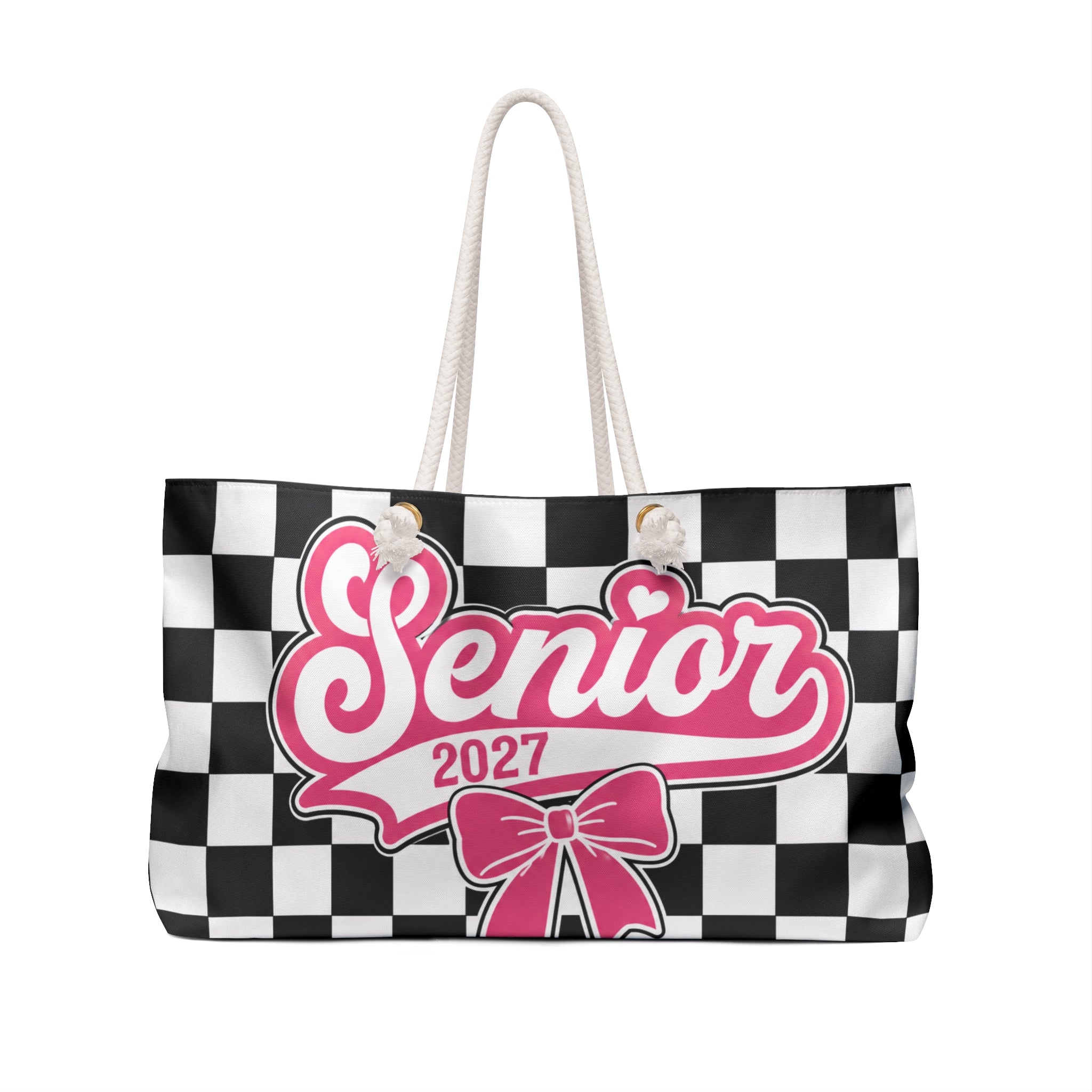 Senior 2027 - Black & White Checkered Graduation Travel Tote