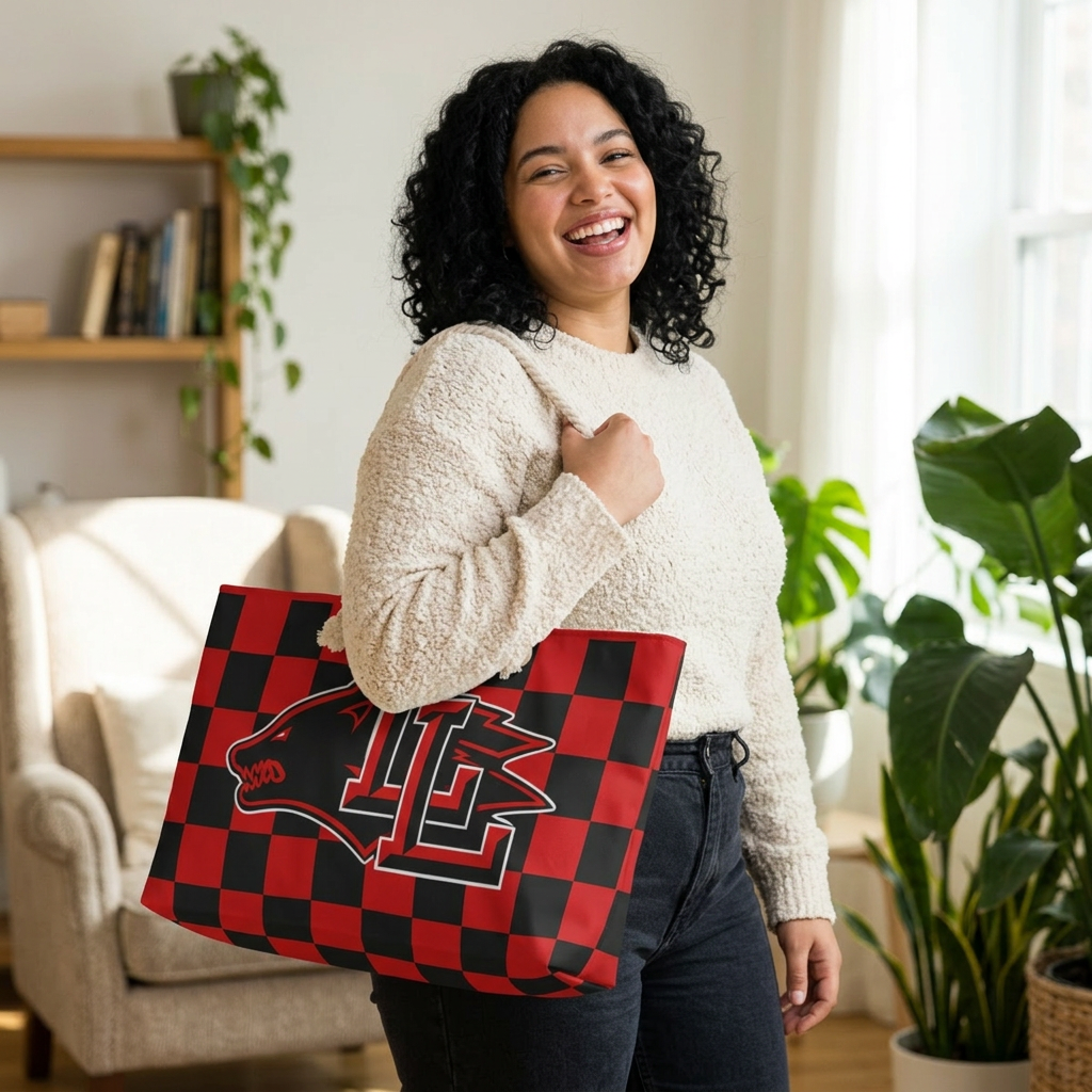 Lobo Logo - Red & Black Checkered Travel Tote