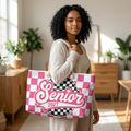 Senior 2027  – Pink Checkered Graduation Travel Tote
