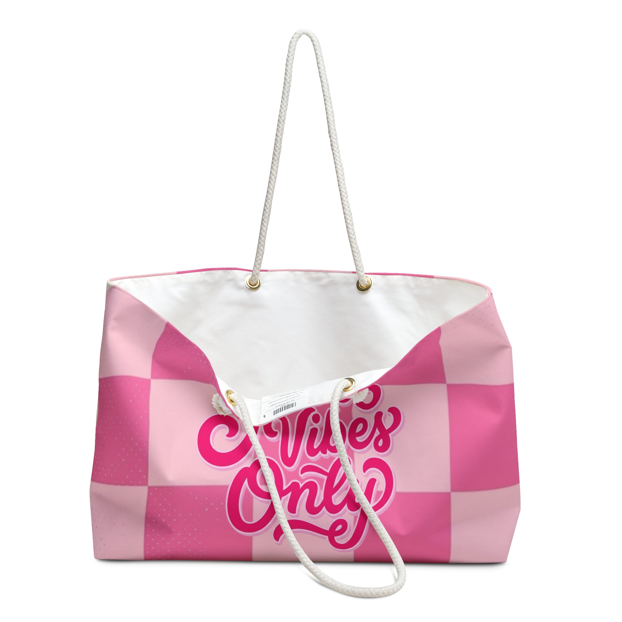 Good Vibes Only  — Pink Checkerboard Travel Tote