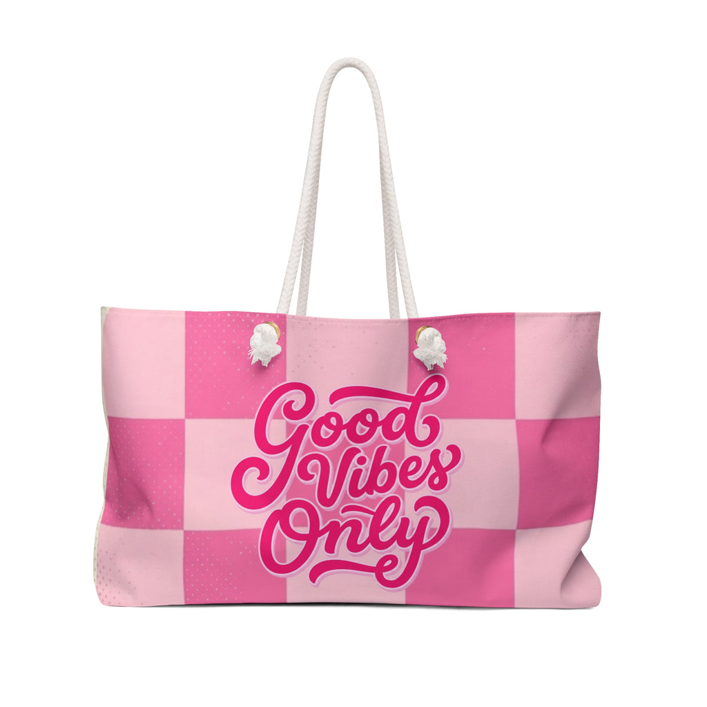 Good Vibes Only  — Pink Checkerboard Travel Tote