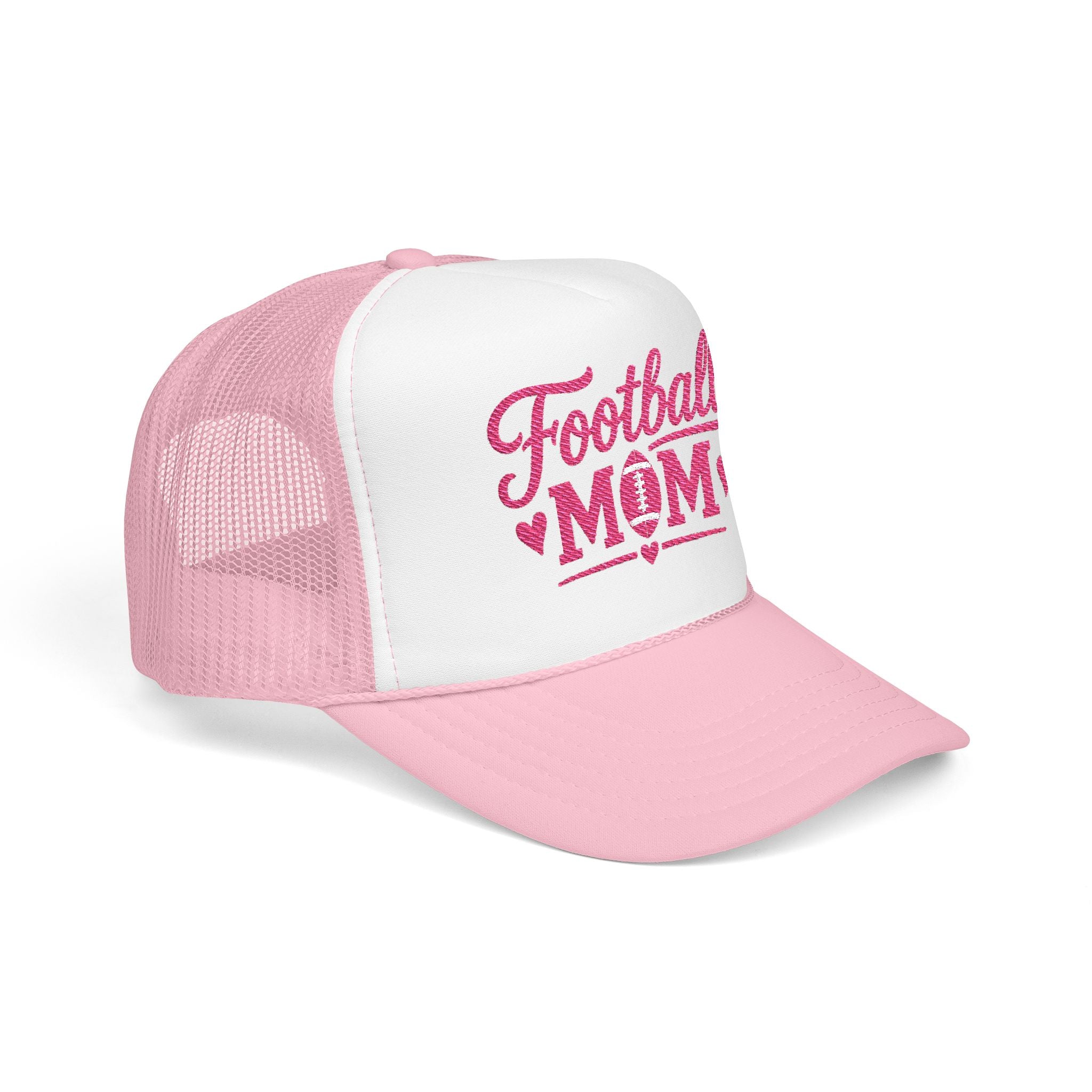 Football Mom Trucker Hat — Pink Script Mesh Cap