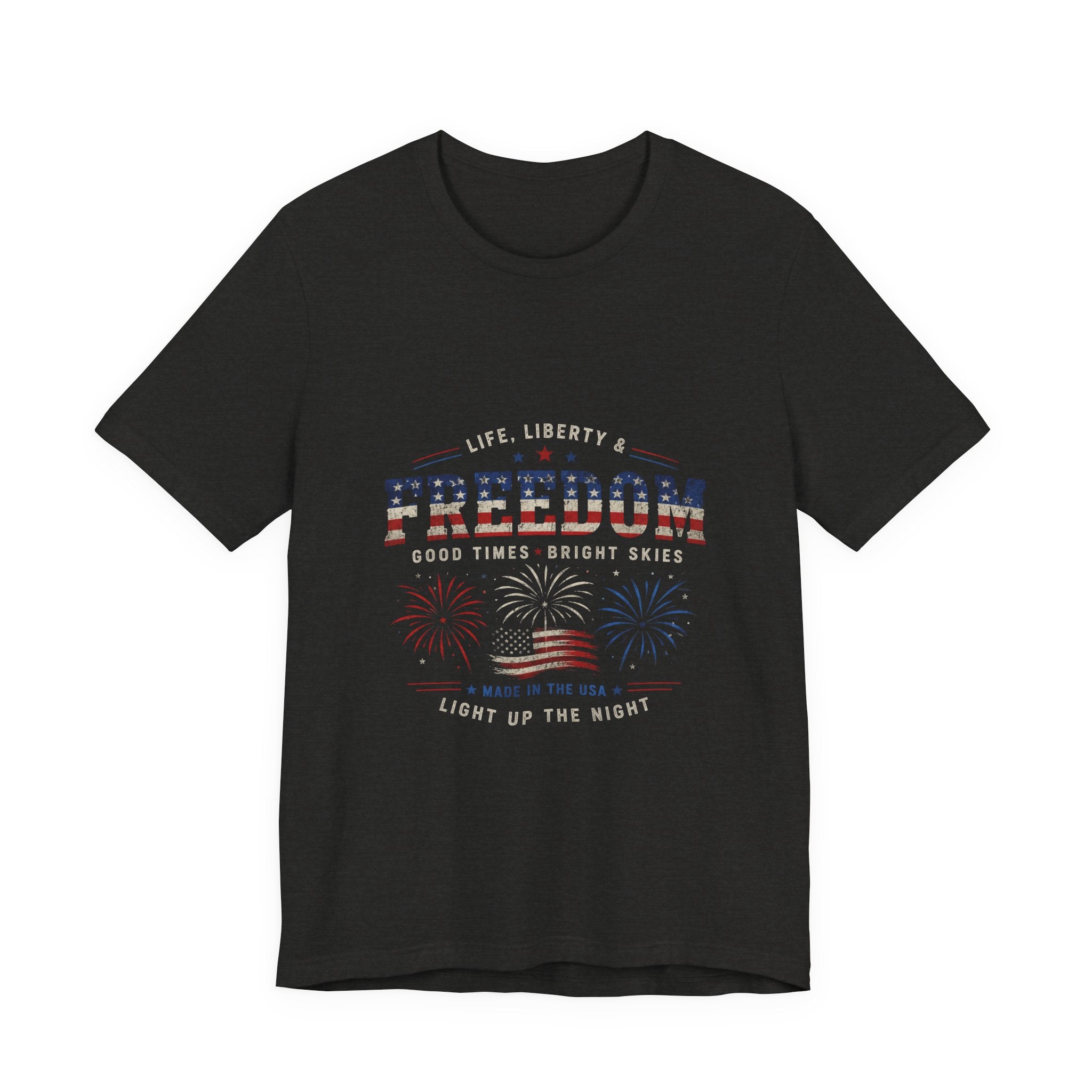 Freedom Fireworks T-Shirt — Patriotic Fourth of July American Flag Tee