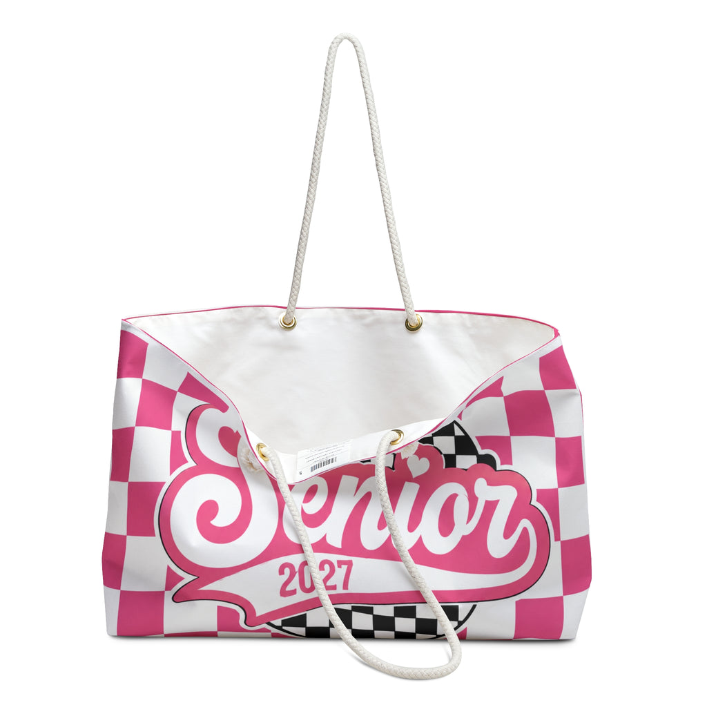 Senior 2027  – Pink Checkered Graduation Travel Tote