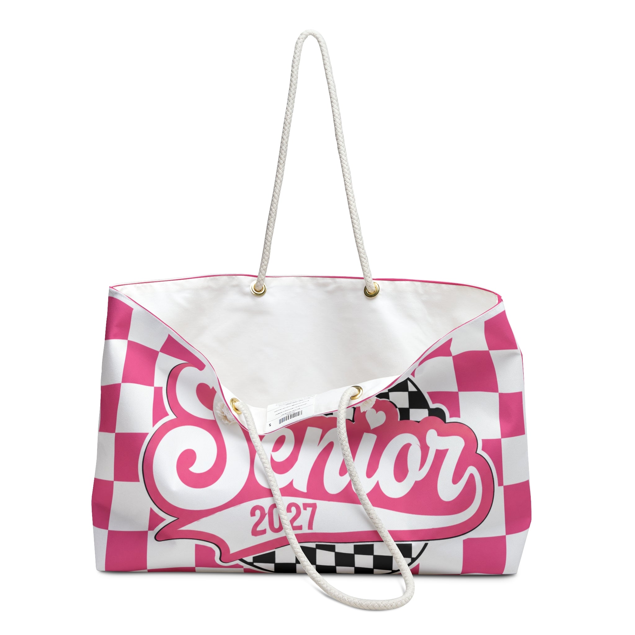 Senior 2027  – Pink Checkered Graduation Travel Tote