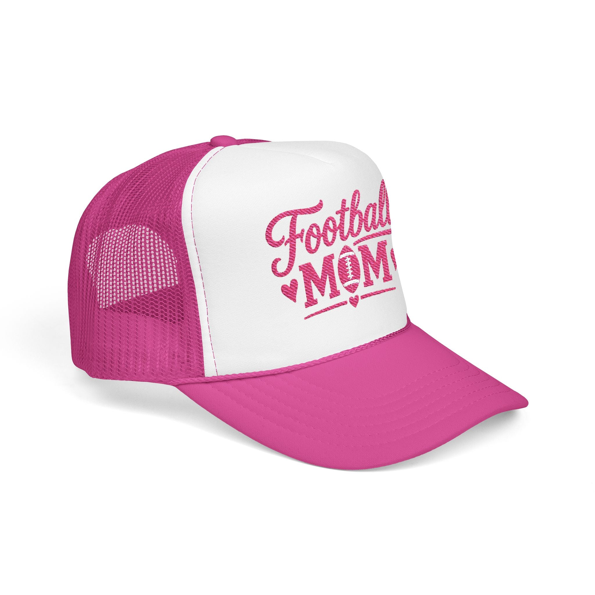 Football Mom Trucker Hat — Pink Script Mesh Cap