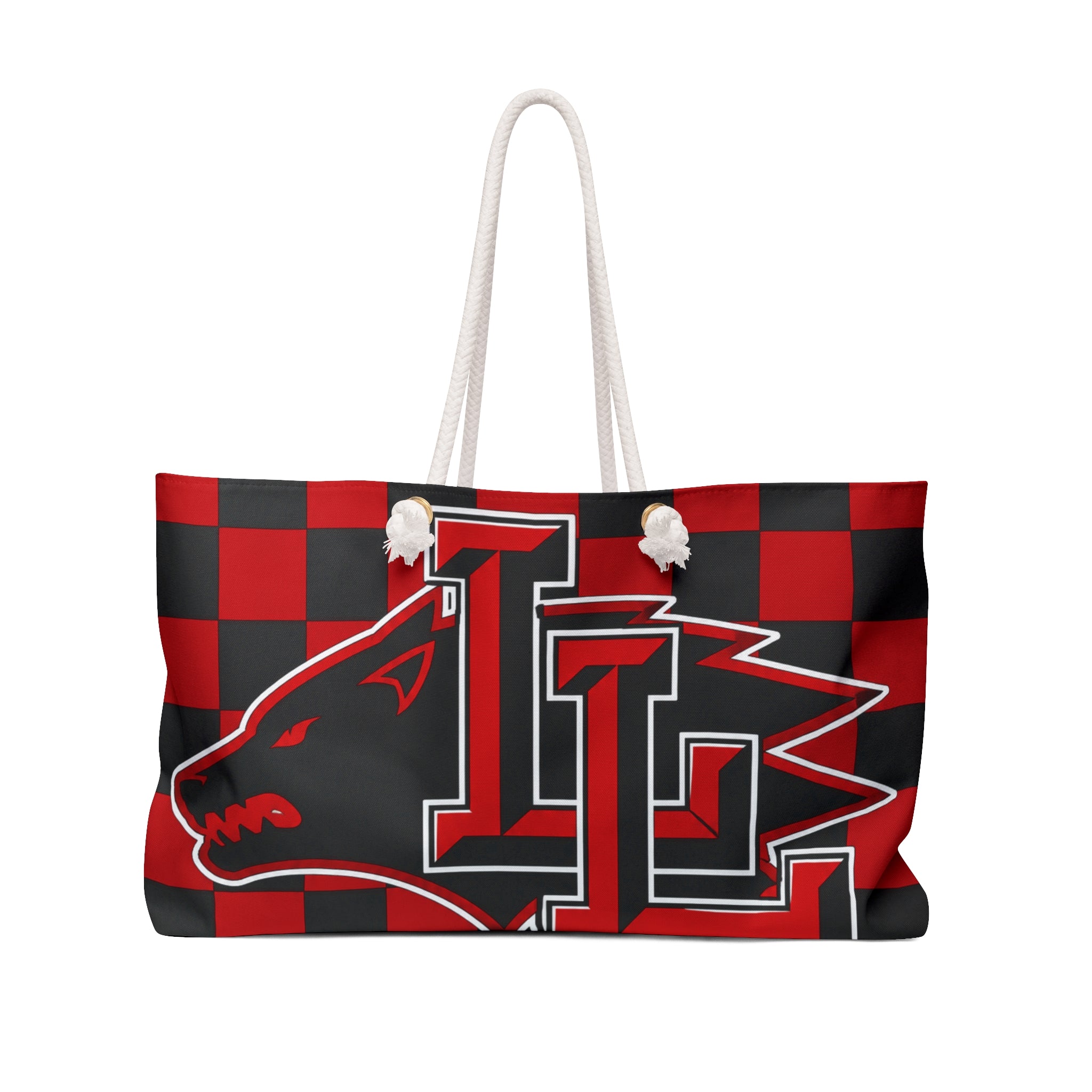 Red & Black Checkerboard Tote with Lobo Logo