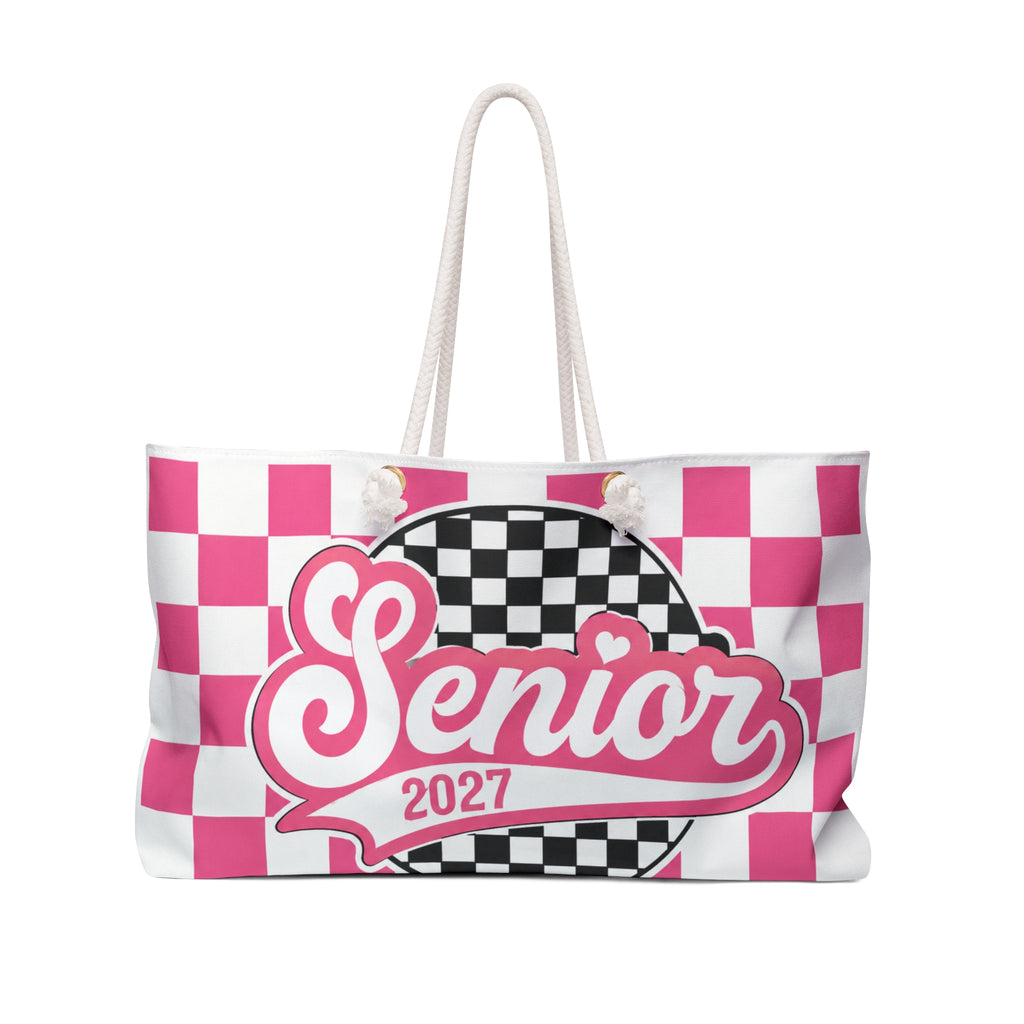 Senior 2027  – Pink Checkered Graduation Travel Tote