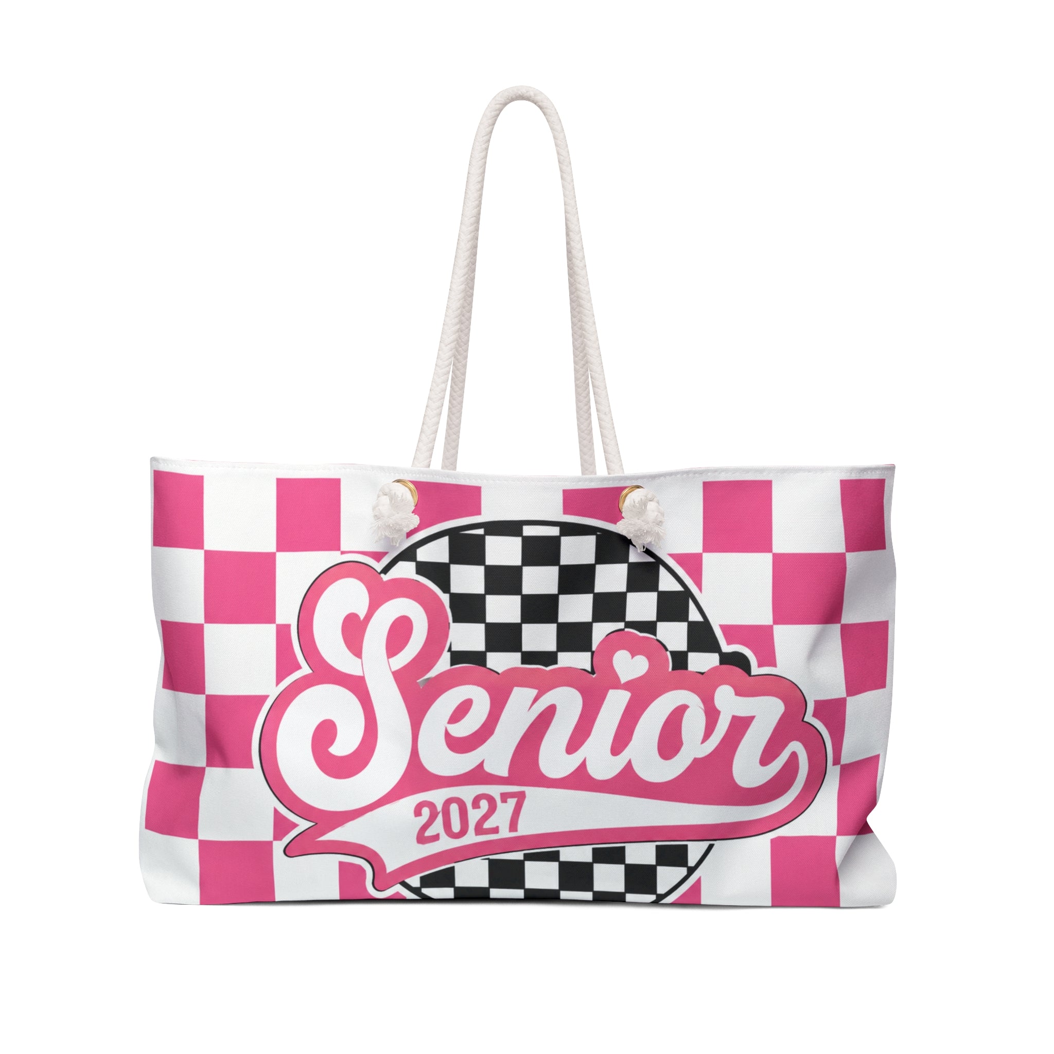 Senior 2027  – Pink Checkered Graduation Travel Tote