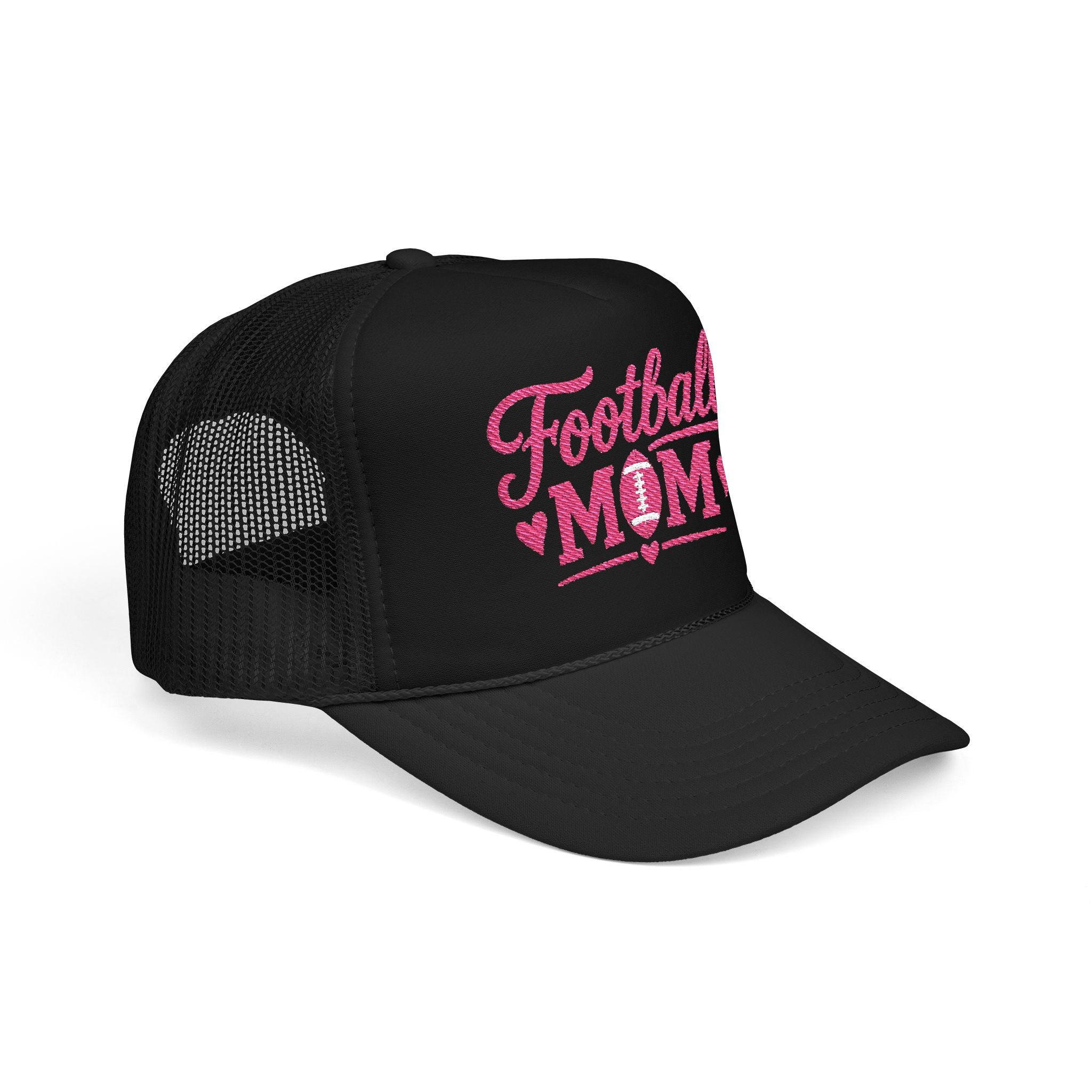 Football Mom Trucker Hat — Pink Script Mesh Cap