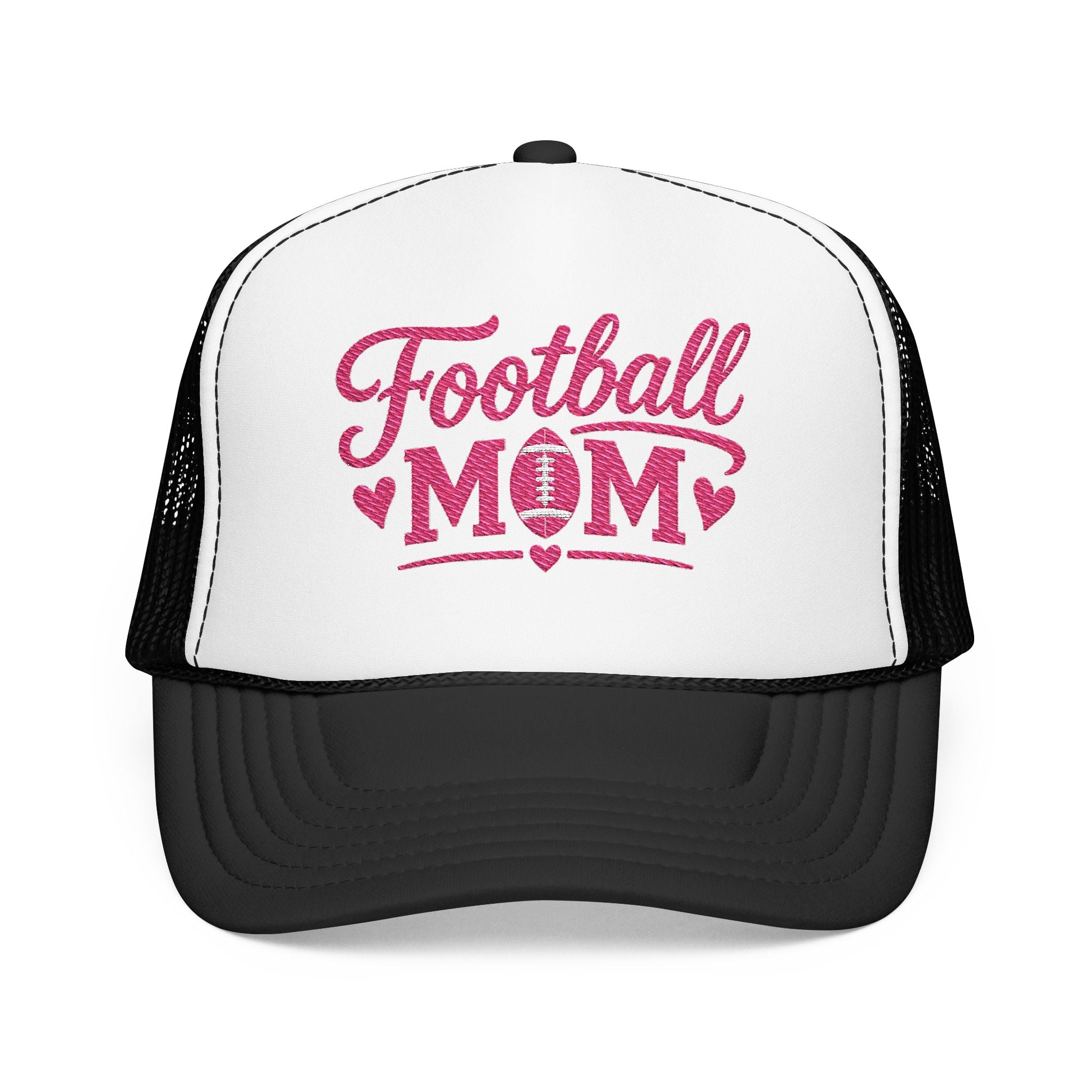 Football Mom Trucker Hat — Pink Script Mesh Cap